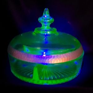 Depression Glass Uranium divided candy dish